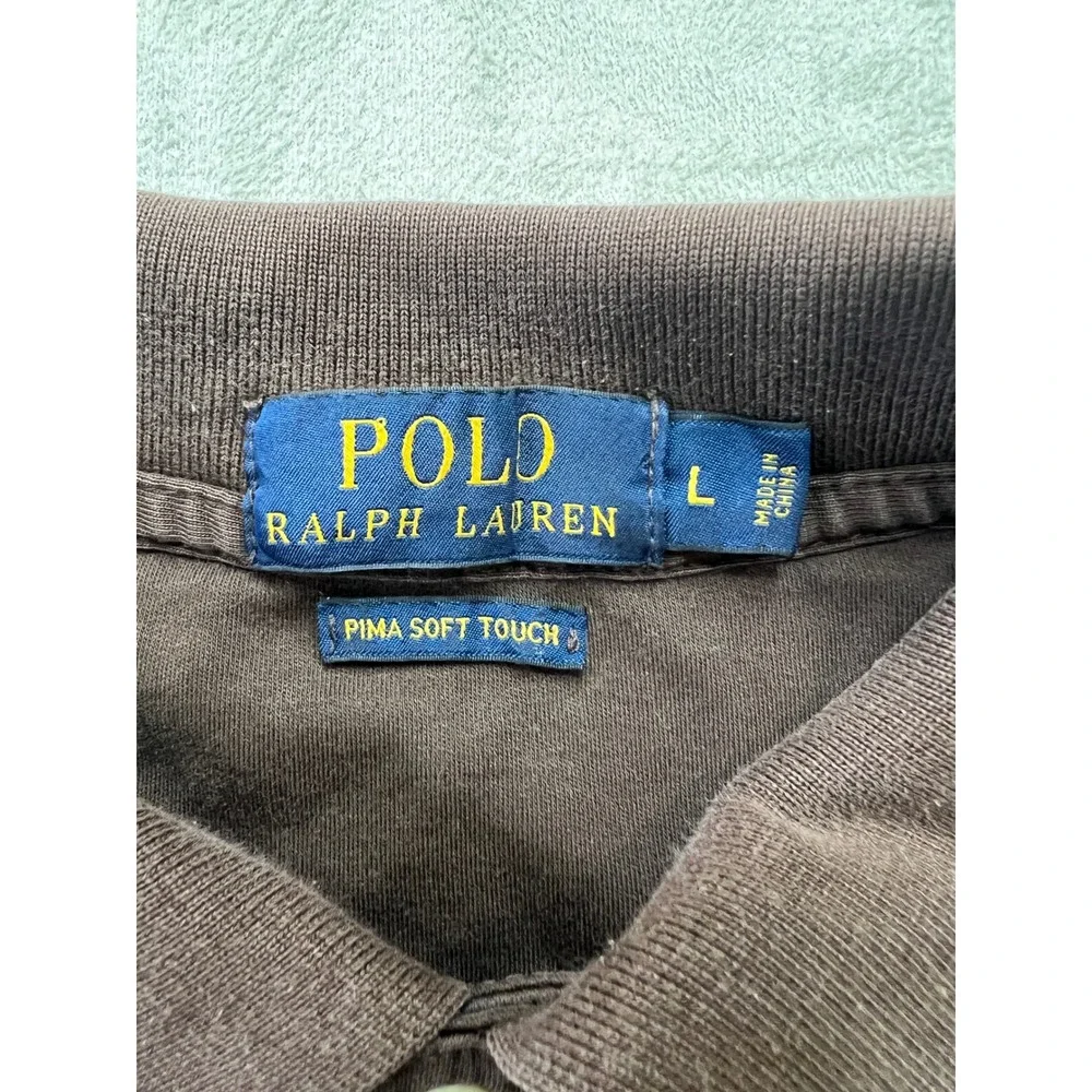 Polo Ralph Lauren Mens Pima Soft Touch Cotton Polo Shirt Brown Large Multi Pony
